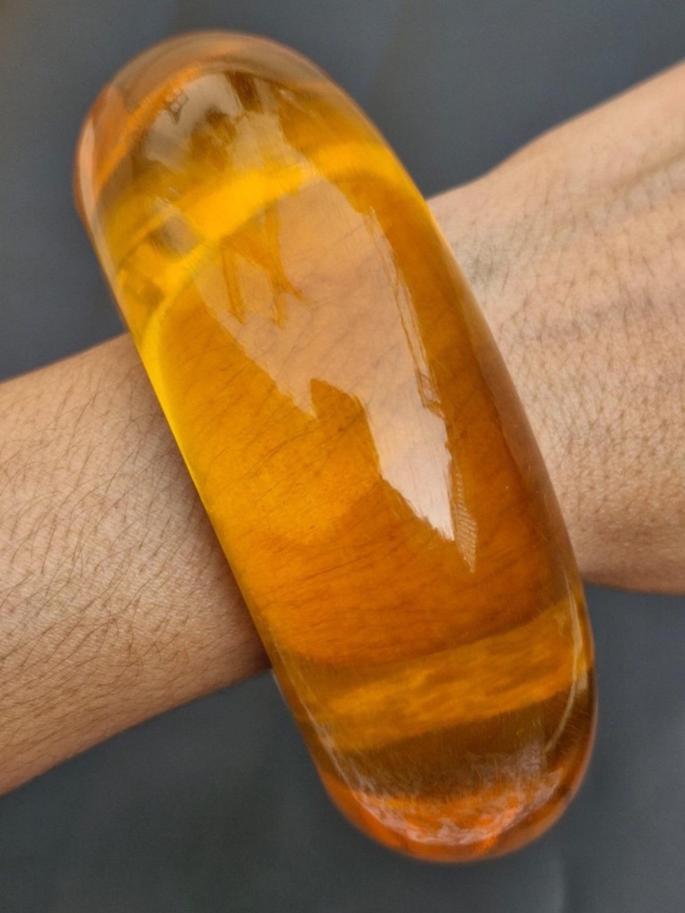 Transparent Citrine Resin Cuff Bracelet Bangle - Amber Yellow - Picture 4 of 7